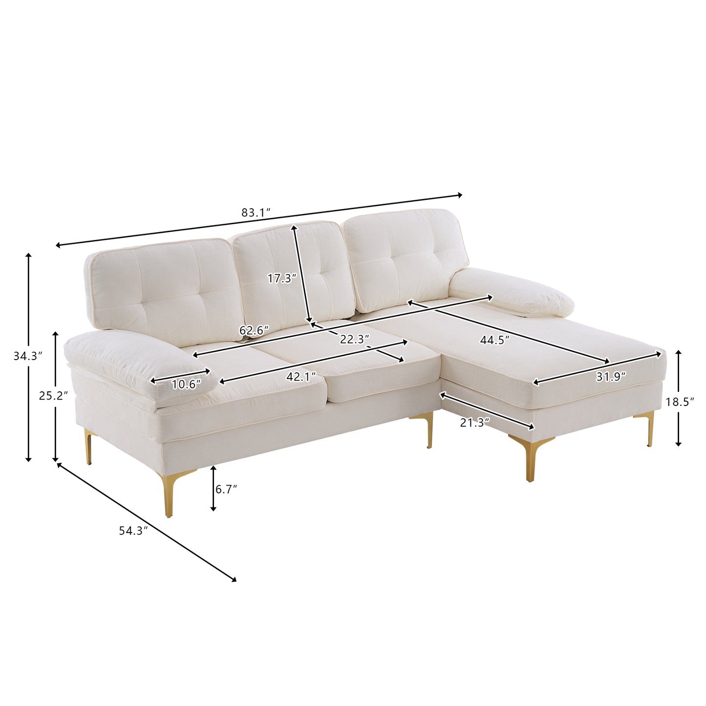 BLDUZYQTMW L-Shaped Three-Seat Modular Sofa